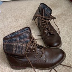 Brown combat boots
